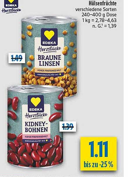 Hülsenfrüchte EDEKA Herzstücke: Braune Linsen und Kidney-Bohnen