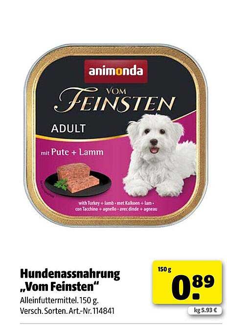 Hundenassnahrung 'Vom Feinsten' mit Pute + Lamm