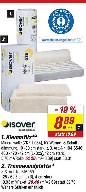 ISOVER Klemmfilz 3/4 für Wärme- & Schalldämmung