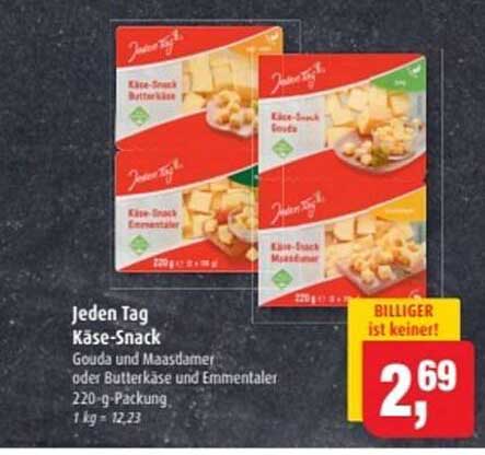 Jeden Tag Käse-Snack - Gouda und Maasdamer oder Butterkäse und Emmentaler 220-g-Packung