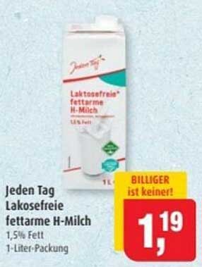 Jeden Tag Laktosefreie fettarme H-Milch 1,5% Fett - 1-Liter-Packung