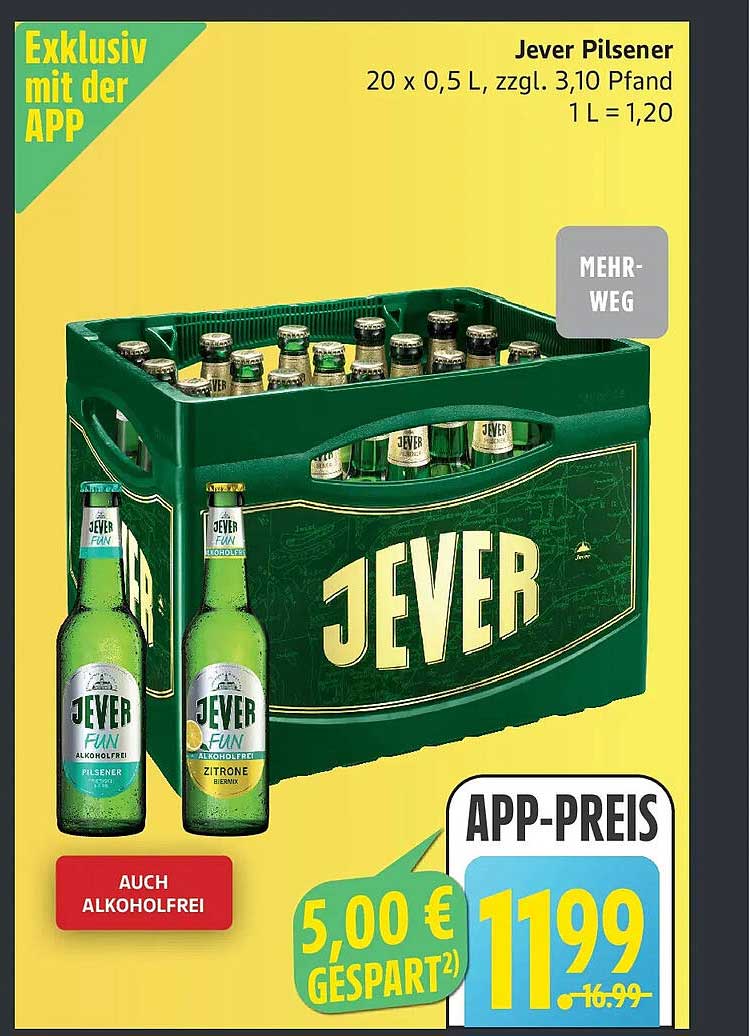 Jever Pilsener 20 x 0,5 L für nur 11,99 €