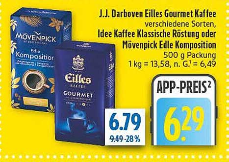J.J. Darboven Eilles Gourmet Kaffee oder Mövenpick Edle Komposition 500 g