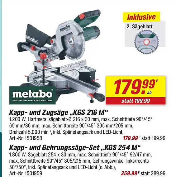 Kapp- und Zugsägen „KGS 216 M“ von Metabo