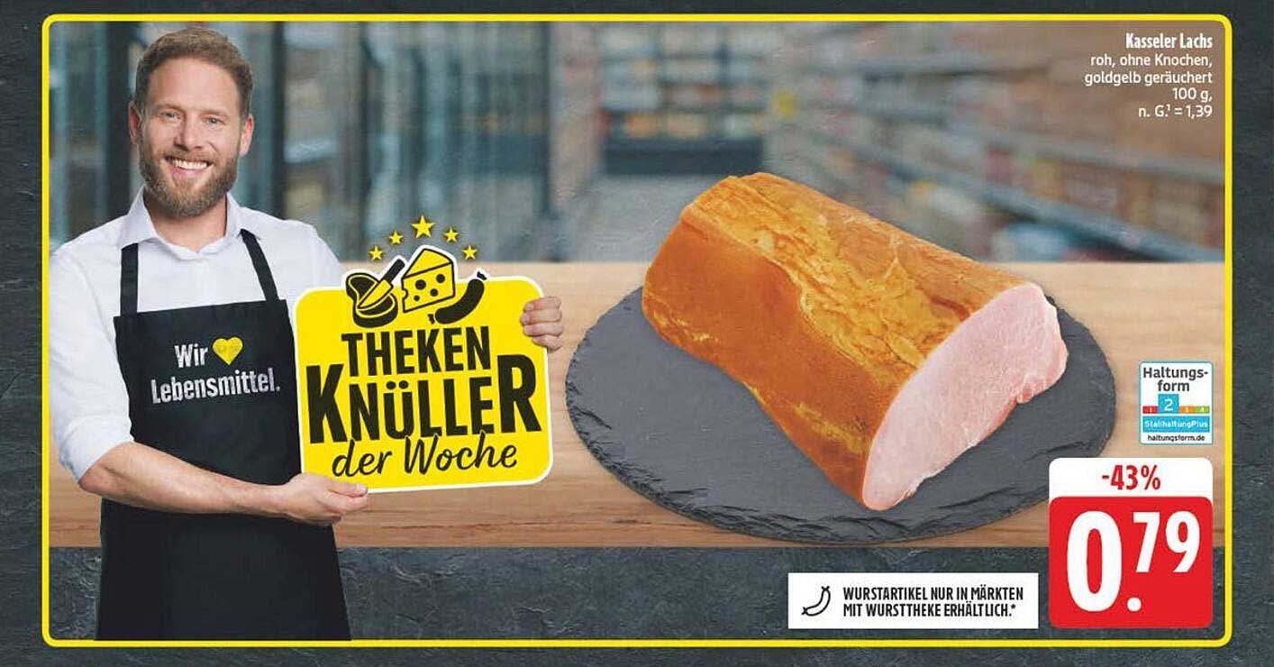 Kasseler Lachs, roh, ohne Knochen, goldgelb geräuchert