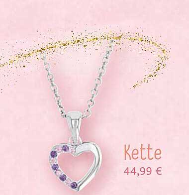 Kette mit Herzanhänger und lila Steinen