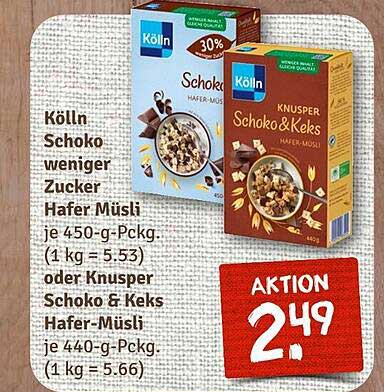 Kölln Schoko weniger Zucker Hafer Müsli oder Knusper Schoko & Keks Hafer-Müsli im Angebot
