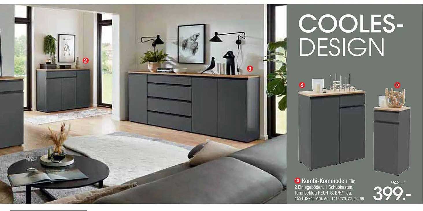 Kombi-Kommode 1 Tür, 2 Einlegeböden, 1 Schubkasten, Türanschlag RECHTS, B/H/T ca. 45x102x41 cm.