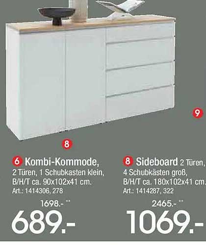 Kombi-Kommode, 2 Türen, 1 Schubkasten klein, B/H/T ca. 90x102x41 cm.