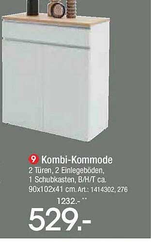 Kombi-Kommode mit 2 Türen und 1 Schublade