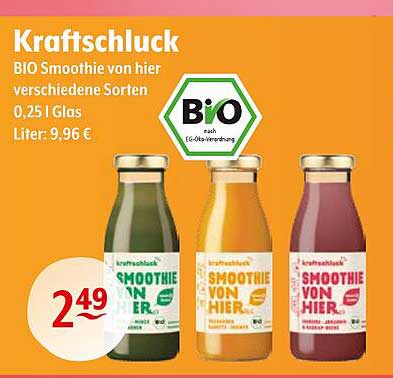 Kraftschluck BIO Smoothie von hier verschiedene Sorten 0,25 l Glas