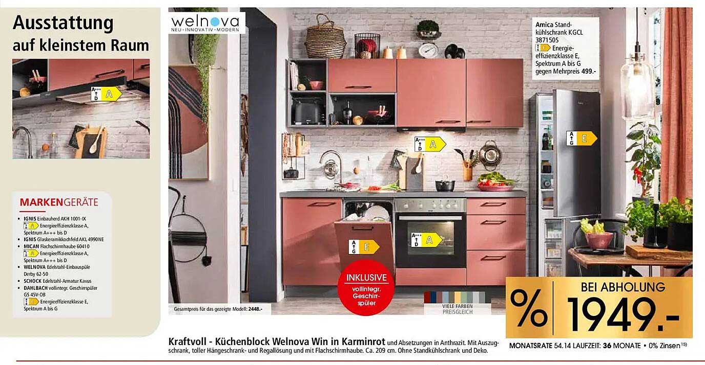 Kraftvoll - Küchenblock Welnova Win in Karminrot