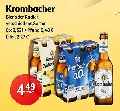 Krombacher Bier oder Radler verschiedene Sorten 6 x 0,33 l + Pfand 0,48 €