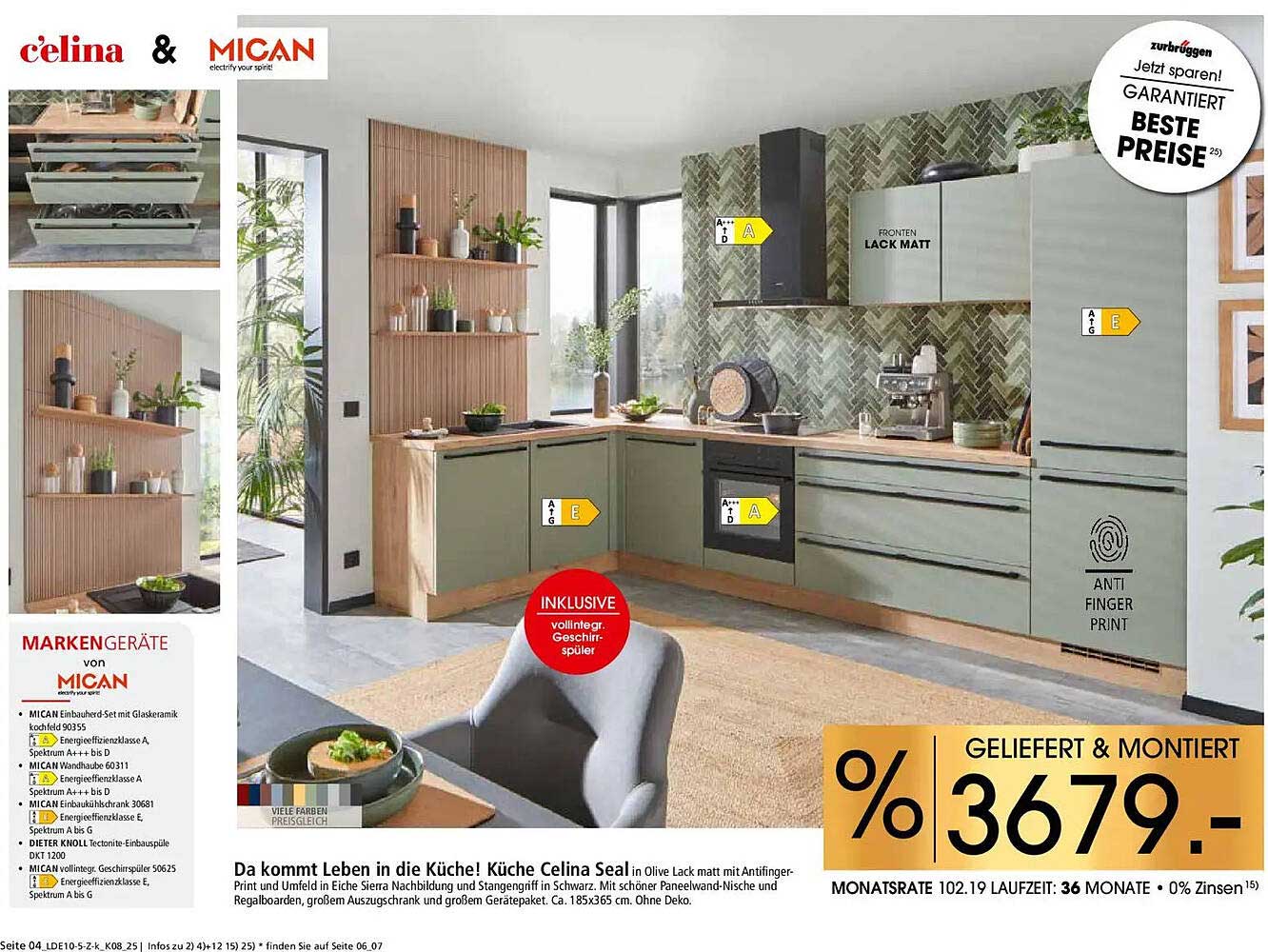 Küche Celina Seal in Olive Lack matt mit Antifingerprint