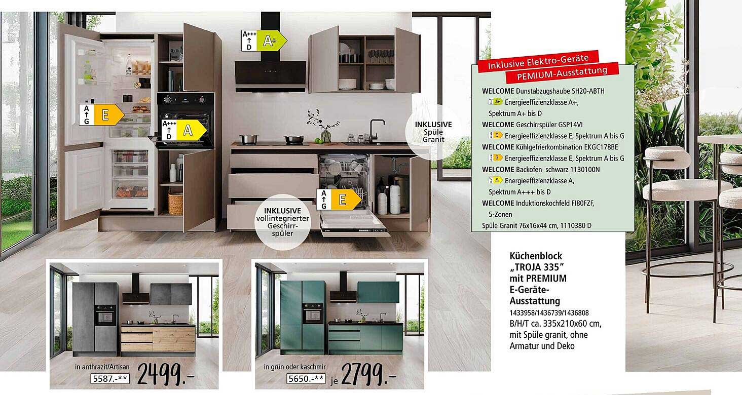 Küchenblock „TROJA 335“ mit PREMIUM E-Geräte-Ausstattung