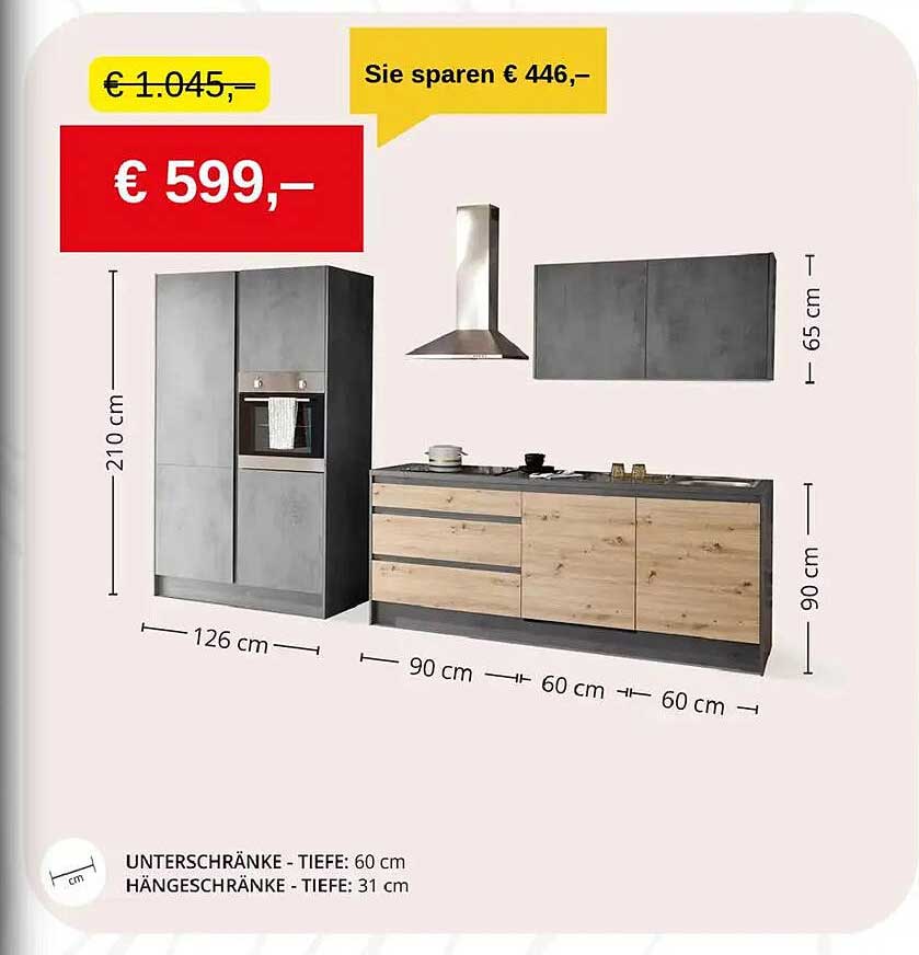 Küchenzeile mit modernen Elementen im XXXLutz-Prospekt