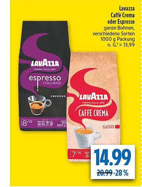 Lavazza Caffè Crema oder Espresso – ganze Bohnen 1000 g
