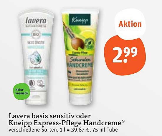 Lavera basis sensitiv oder Kneipp Express-Pflege Handcreme 75 ml