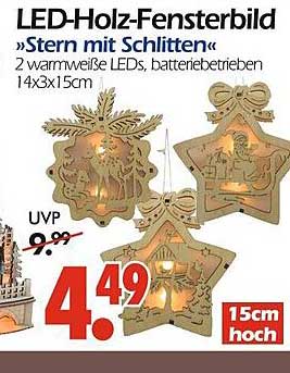 LED-Holz-Fensterbild 'Stern mit Schlitten'