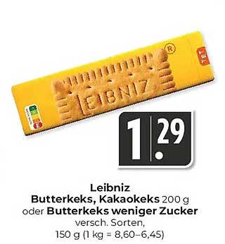 Leibniz Butterkeks, Kakaokeks 200 g oder Butterkeks weniger Zucker