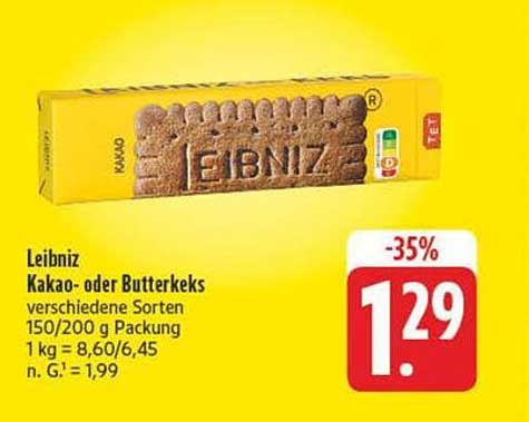 Leibniz Kakao- oder Butterkekse 150/200 g Packung