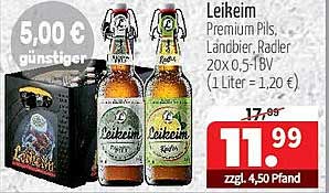 Leikeim Premium Pils, Landbier, Radler 20x0,5l - 5,00 € günstiger!