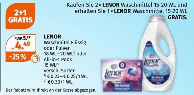 LENOR Waschmittel Flüssig oder Pulver 15-20 WL 2+1 GRATIS
