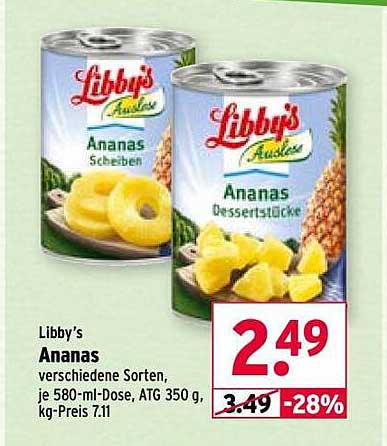 Libby's Ananas verschiedene Sorten, je 580-ml-Dose