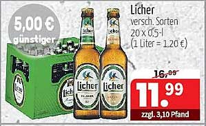 Licher Bier, verschiedene Sorten, 20 x 0,5 l