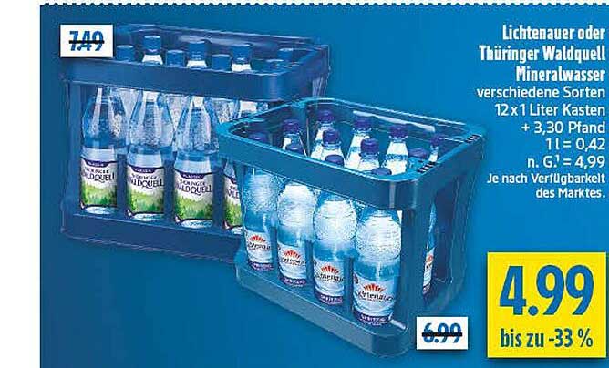 Lichtenauer oder Thüringer Waldquell Mineralwasser 12 x 1 Liter Kasten