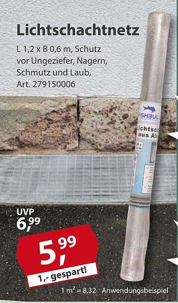 Lichtschachtnetz 1,2 x 0,6 m - Schutz vor Ungeziefer, Nagern, Schmutz und Laub