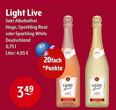 Light Live Sekt Alkoholfrei Hugo, Sparkling Rosé oder Sparkling White 0,75l