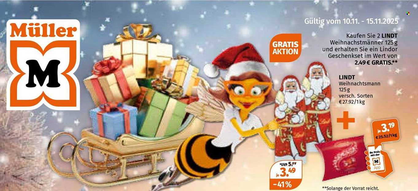 LINDT Weihnachtsmänner 125 g – Kaufen Sie 2 und erhalten Sie ein Lindor Geschenkset im Wert von 2,49 € GRATIS!