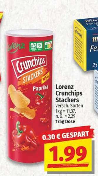 Lorenz Crunchips Stackers Paprika 175g Dose