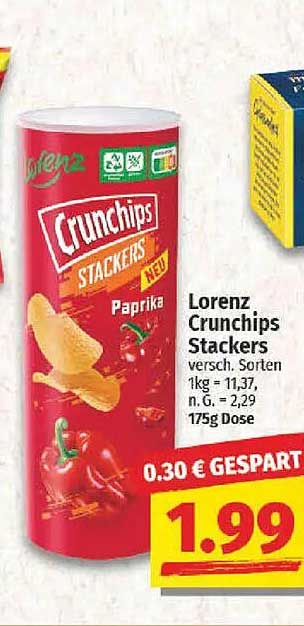 Lorenz Crunchips Stackers Paprika 175g Dose