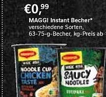 MAGGI Instant Becher* verschiedene Sorten, 63-75-g-Becher, kg-Preis ab