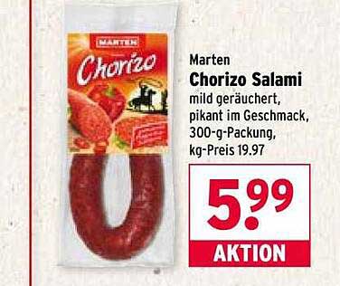 Marten Chorizo Salami - mild geräuchert, pikant im Geschmack, 300-g-Packung