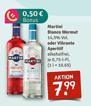Martini Bianco Wermut oder Vibrante Aperitiv 0,75 l für nur 7,99 €