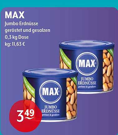 MAX Jumbo Erdnüsse geröstet und gesalzen 0,3 kg Dose