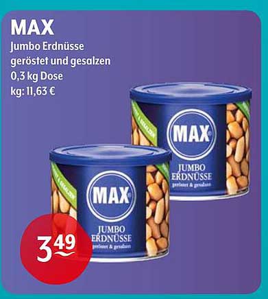 MAX Jumbo Erdnüsse geröstet und gesalzen 0,3 kg Dose