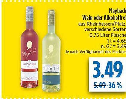 Maybach Wein oder Alkoholfrei – Verschiedene Sorten 0,75 Liter Flasche