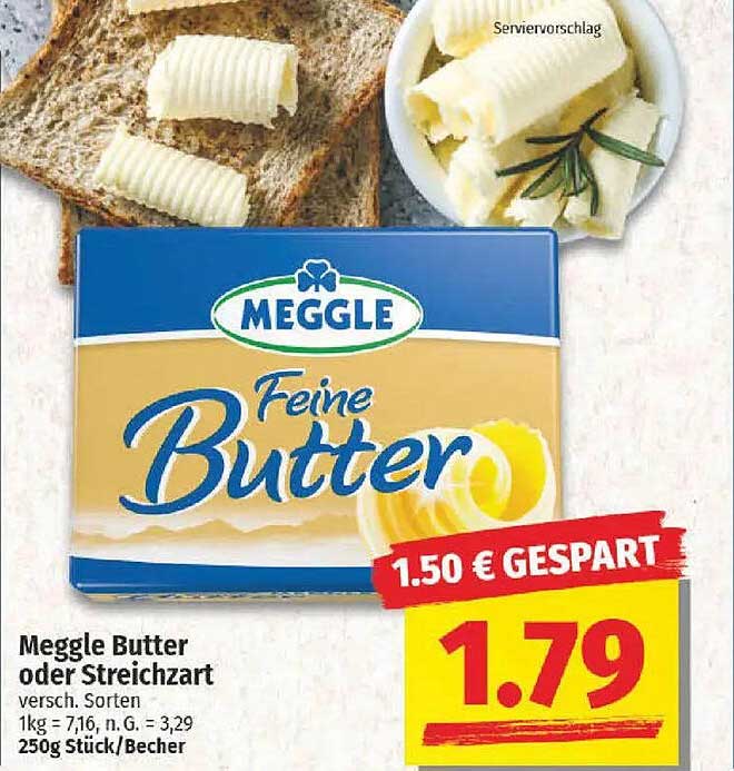 Meggle Feine Butter oder Streichart 250g