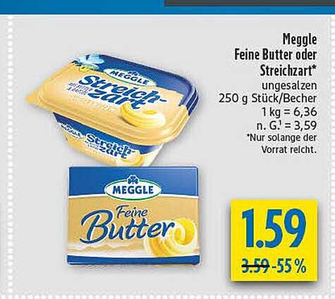 Meggle Feine Butter oder Streichzart - ungesalzen 250 g