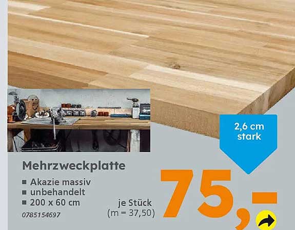 Mehrzweckplatte aus massivem Akazienholz - ungeschliffen, 200 x 60 cm