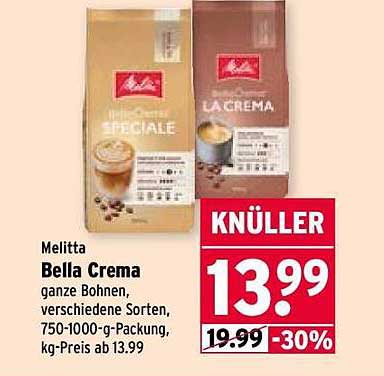 Melitta Bella Crema ganze Bohnen, verschiedene Sorten, 750-1000-g-Packung