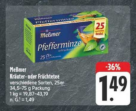 Meßmer Kräuter- oder Früchtetee – Pfefferminze, 25er Packung