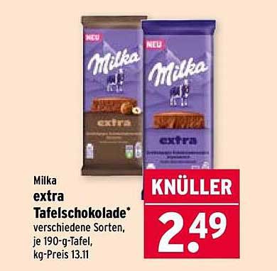 Milka extra Tafelschokolade* verschiedene Sorten, je 190-g-Tafel