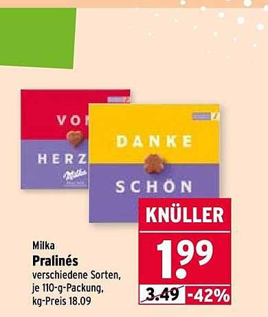Milka Pralinés verschiedene Sorten, je 110-g-Packung