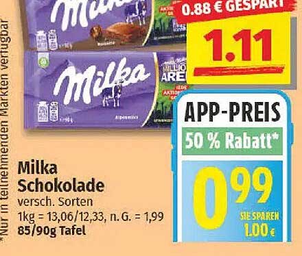 Milka Schokolade - verschiedene Sorten