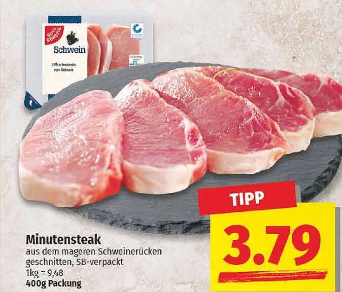 Minutensteak aus dem mageren Schweinerücken